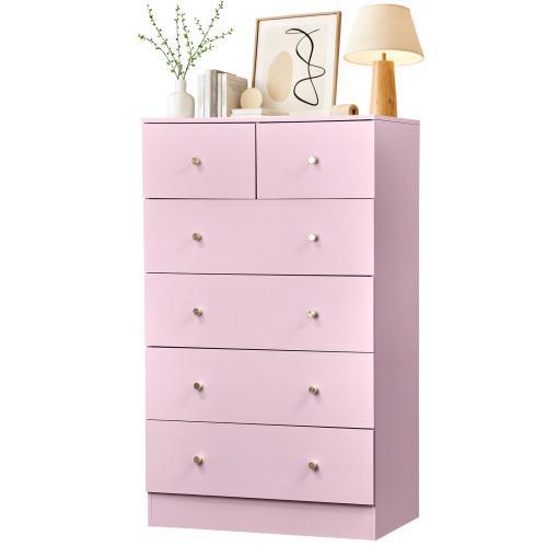 Cómoda rosa de 5 cajones para dormitorio, cómoda moderna de madera, cómodas rosas para dormitorio de niñas, dispositivo antivuelco, tirador de metal oro rosa, sala de estar, recibidor, pasillo, oficina