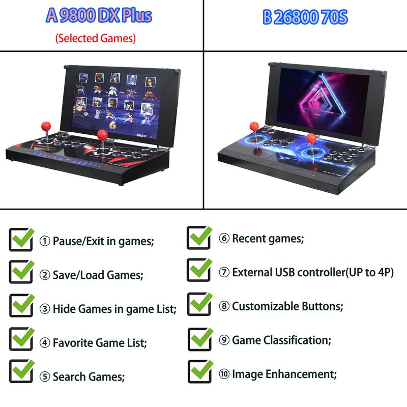 Consola de juegos arcade portátil de mano 26800 en 1 con pantalla HD de 17,5 pulgadas, para dos jugadores, Box DX, máquina de videojuegos retro con funciones de búsqueda, ocultación y pausa.