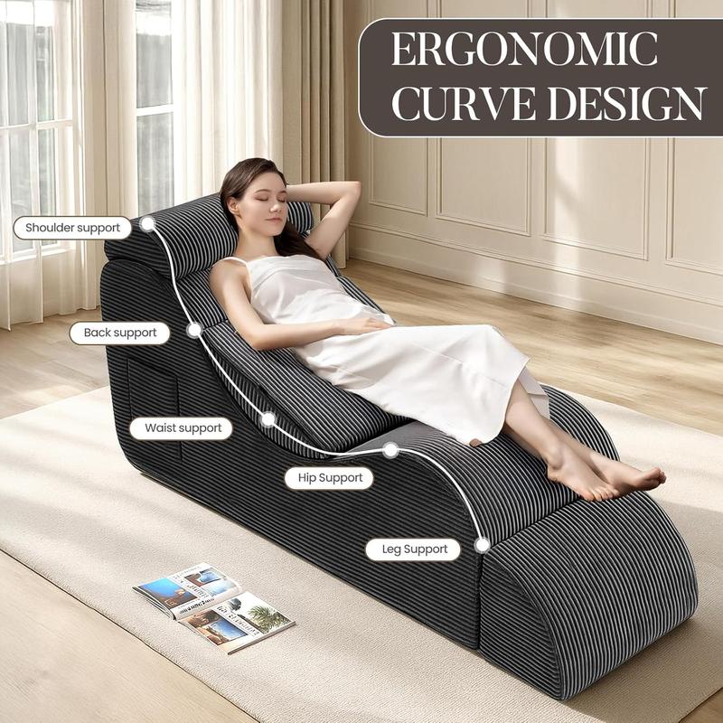 Sillón de yoga, tumbona relajante con bolsillo lateral, reposacabezas, cojín lumbar, sofá de suelo suave perfecto para estiramientos, masajes en la sala de estar y el dormitorio.