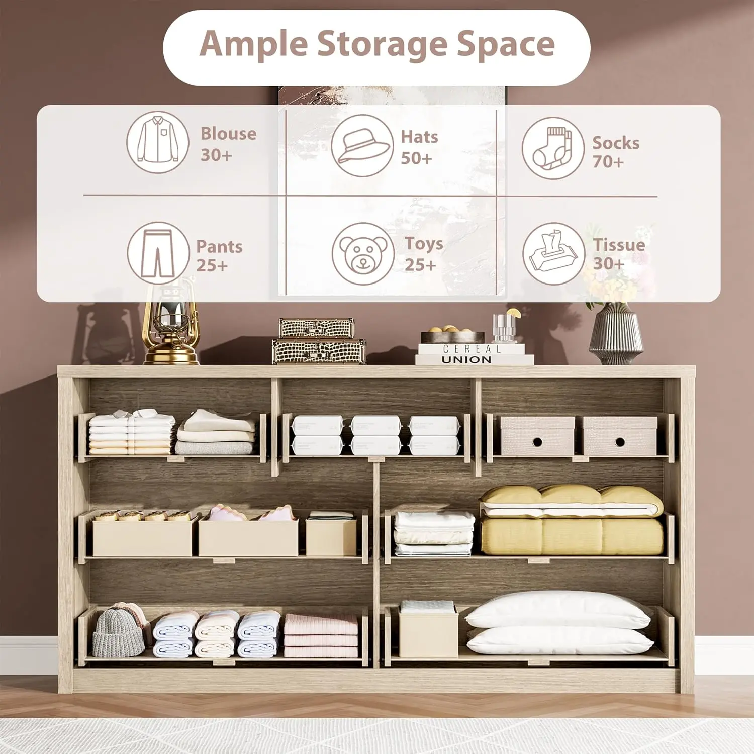 Cómoda moderna de madera con 7 cajones para dormitorio y sala de estar