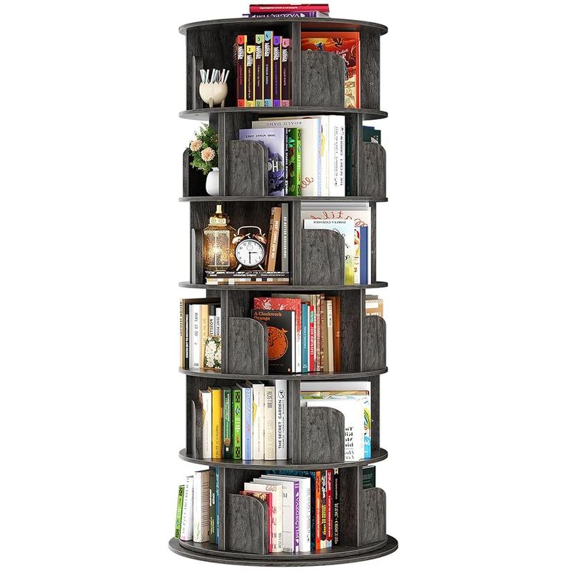Estantería giratoria Homieasy de 4/5/6 niveles, torre de estantería giratoria de madera con exhibición de 360°, estantería de pie con almacenamiento, estantería giratoria de esquina para espacios pequeños, dormitorio, sala de estudio.