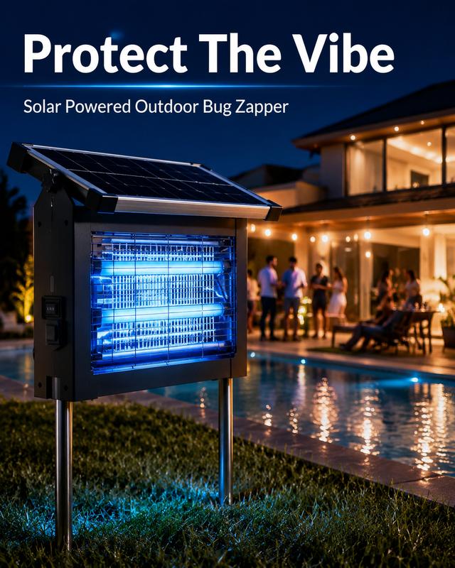 Exterminador de insectos solar para exteriores, exterminador de mosquitos con red eléctrica de 4500 V y luz UV, trampa recargable para moscas, control de insectos impermeable para patio, jardín, césped y patio trasero.