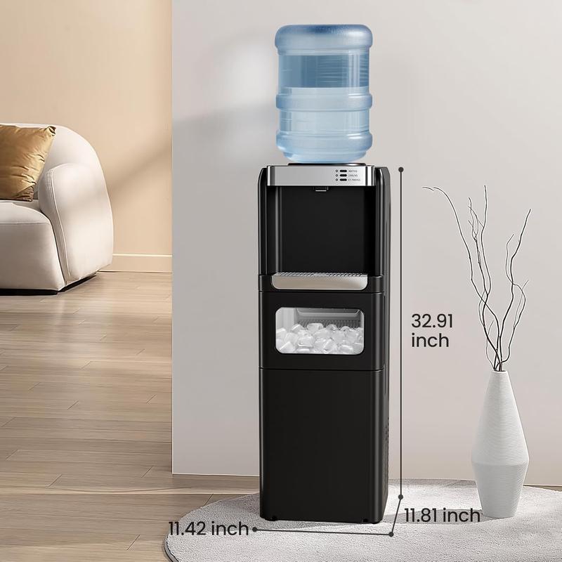 Dispensador de agua Kismile [Regreso a clases] con máquina de hielo - Producción diaria de hielo de 15 kg, bloqueo para niños, agua caliente, diseño de bajo consumo, compatible con botellas de 7,5/12,8/19 litros para uso doméstico/personas mayores - Negro