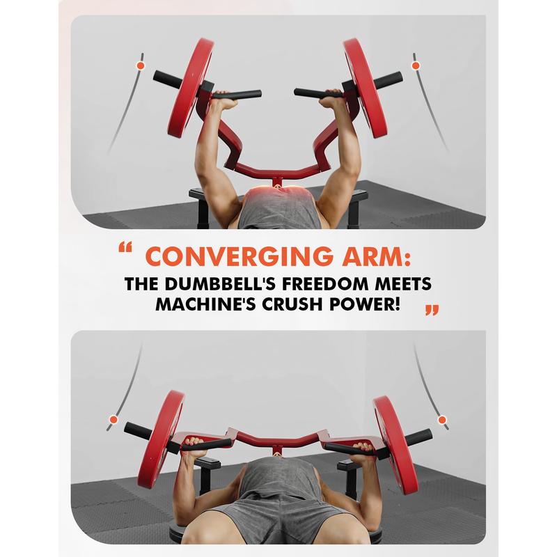 Máquina de press de pecho de 1050 libras con brazos convergentes independientes, banco plano inclinado ajustable para ejercicios de pecho, abdominales y hombros, equipo de gimnasio en casa con discos de pesas y equipo para ejercicios abdominales.