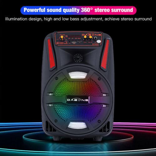 Altavoz portátil Bluetooth PA con subwoofer de 8", altavoz inalámbrico recargable con micrófono, radio FM y LED.