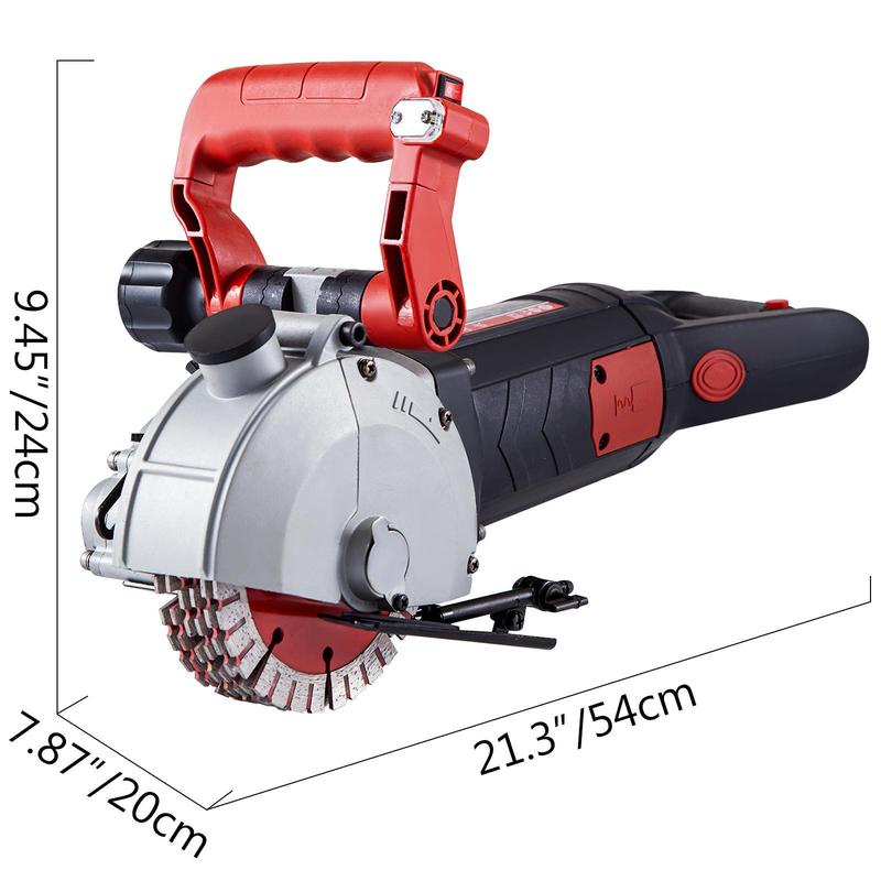Máquina de ranurado de pared VEVOR 5800W con ancho de corte de 38 mm/1,5", profundidad de corte de 52 mm/2", ranuradora de pared con 8 hojas de sierra de 6,3" de diámetro y 5000 rpm, conformado en una sola pasada y sin polvo.