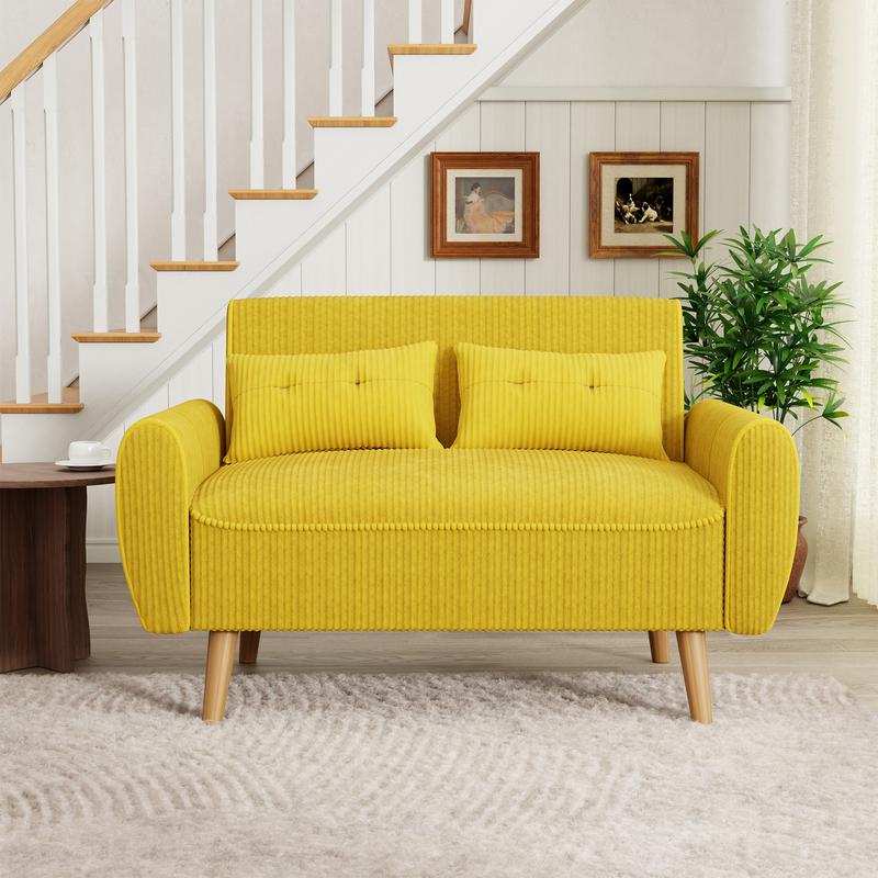 Sofá cama Walsunny Chaise Lounge, sofá de dos plazas moderno y pequeño, sofá diván modular de lujo en tela de lino con cojines de respaldo para sala de estar, apartamento, conjunto de sofá seccional beige