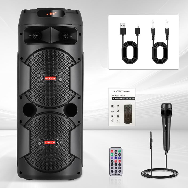 Portable Bluetooth Speaker Dual 6.5" SubWoofer Rechargeable Wireless Speaker Party Sound Box AUX / TWS / FM / Remote Control / Microphone / LED Audio