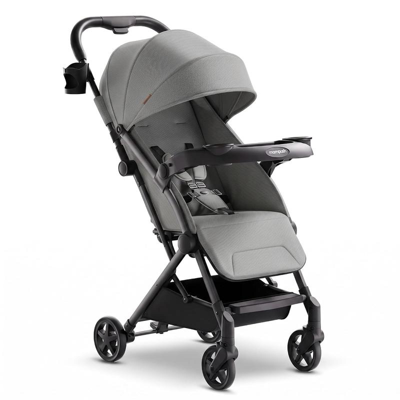 Cochecito de viaje ligero Mompush Lithe V2, cochecito compacto plegable para bebé con bolsa de viaje, plegado con una sola mano, bandeja para meriendas, asiento reclinable mecánico, apto para aviones, capota con protección UPF 50+ y funda para la lluvia.