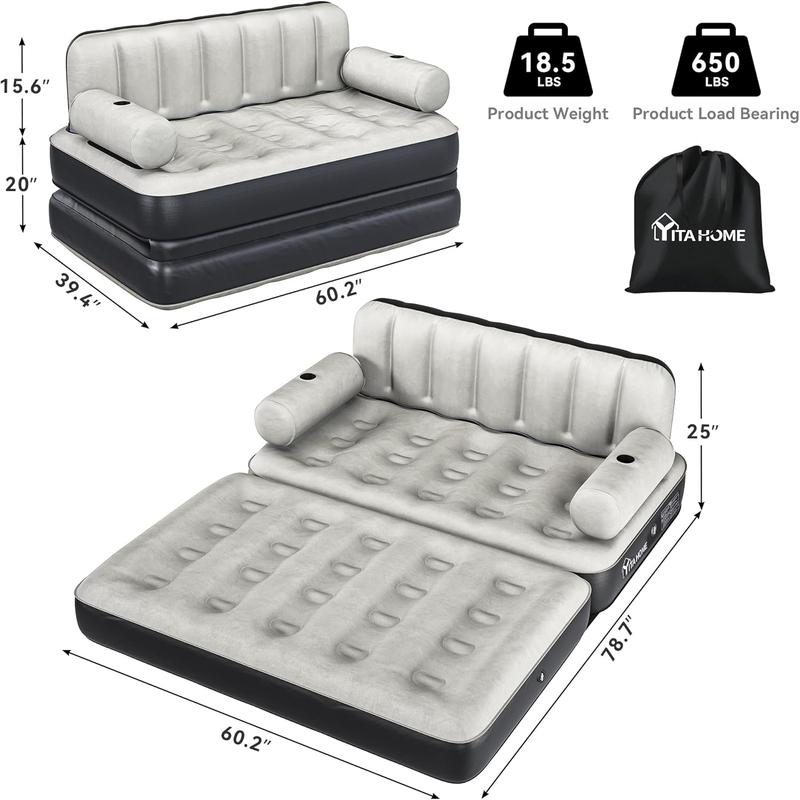 Colchón de sofá cama inflable tamaño Queen de YITAHOME con cabecero y bomba, sofá cama inflable para sala de estar.