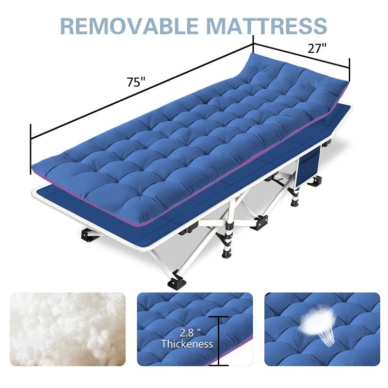 Cama plegable de camping para exteriores con colchón, cama para dormir resistente con bolsa de transporte, soporta hasta 408 kg, cama portátil para invitados para camping, viajes, uso en exteriores e interiores.