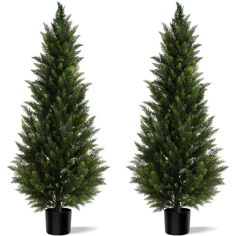 Paquete de 2 plantas artificiales de cedro y ciprés de 3/4/5 pies para decoración de patio, porche delantero, boj, Navidad.