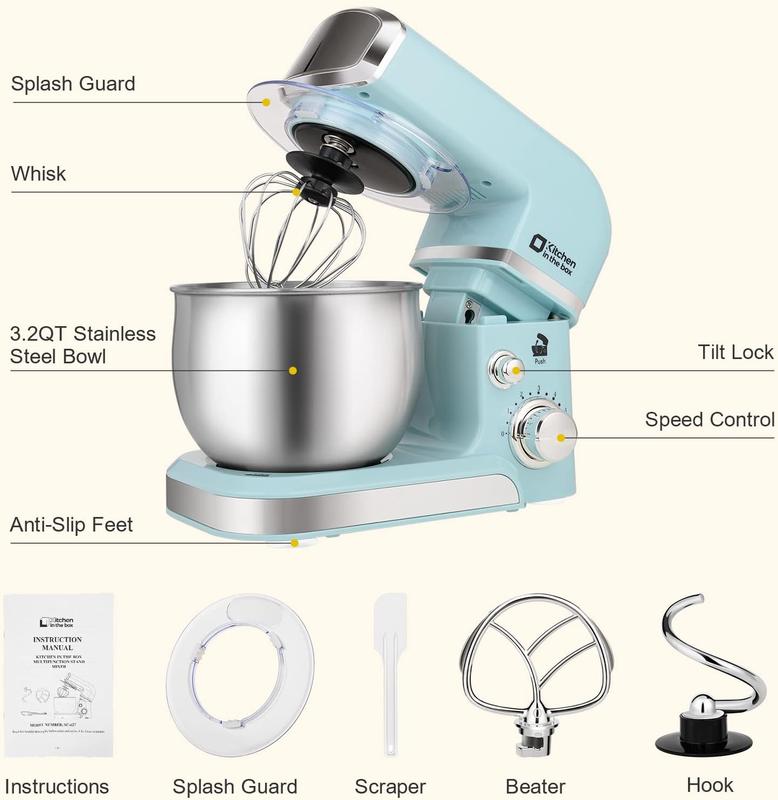 Batidora de pie Kitchen in the Box, batidora eléctrica pequeña de 3.2 cuartos, 6 velocidades, portátil y ligera para uso diario, duradera. ¡Consíguela ahora!