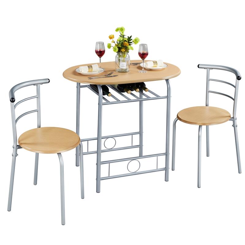 Juego de mesa de comedor de 3 piezas, mesa de cocina y sillas para 2 personas con patas de acero y estante de almacenamiento para cocina, apartamento o espacio pequeño.