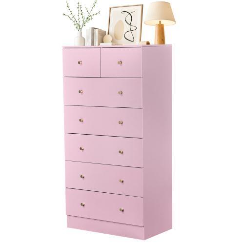Cómoda rosa de 5 cajones para dormitorio, cómoda moderna de madera, cómodas rosas para dormitorio de niñas, dispositivo antivuelco, tirador de metal oro rosa, sala de estar, recibidor, pasillo, oficina