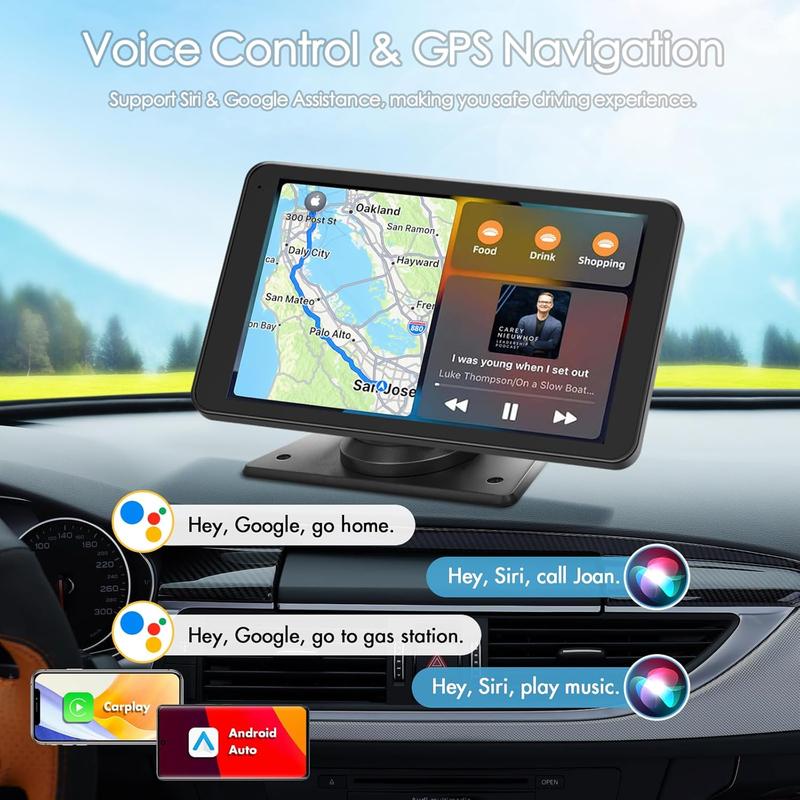 【PASLDA】Autoestéreo inalámbrico portátil Carplay, pantalla táctil HD de 7" para automóvil con Apple CarPlay y Android Auto con cámara de reversa/Mirror Link/control por voz/Bluetooth/GPS/AUX para todos los vehículos