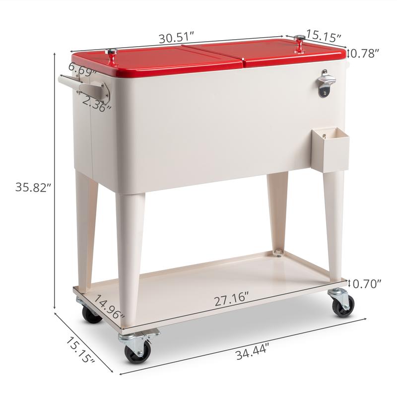 Incubadora con congelador de 80 cuartos con tubo de drenaje, carrito refrigerado con ruedas, recipiente aislado, abridor de botellas y ruedas con freno.