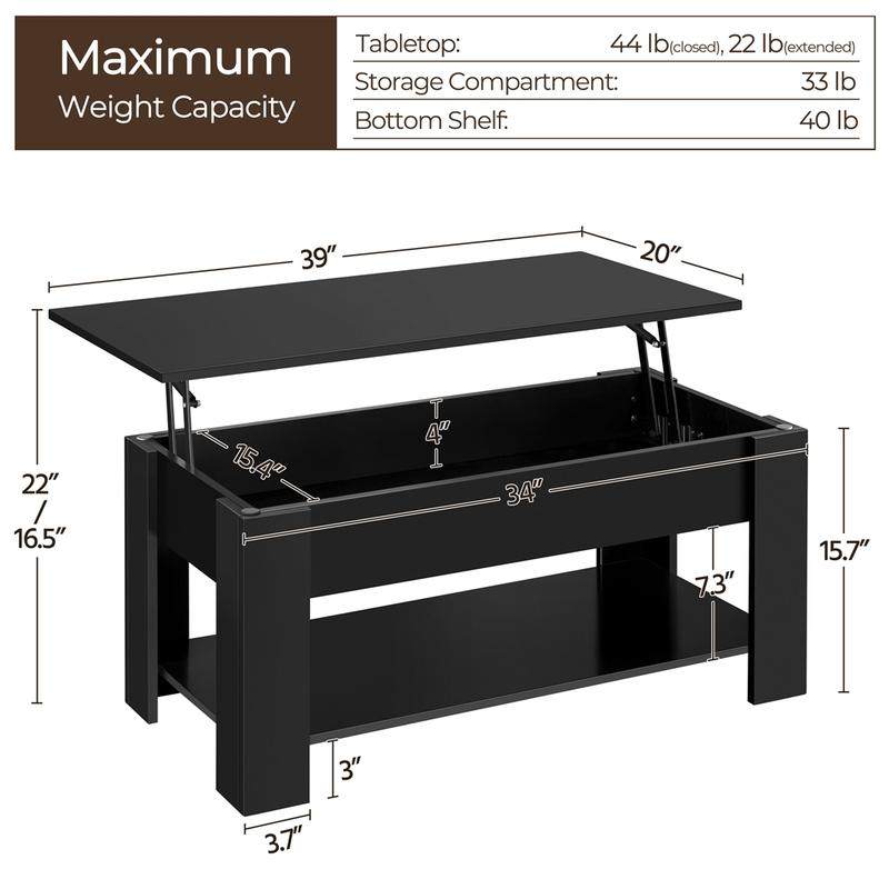 Mesa de centro elevable Yaheetech con compartimento oculto y 2 estantes abiertos. Diseño multiusos. Elevador a gas. Ideal para espacios pequeños. Perfecta para sala de estar, oficina o el hogar.