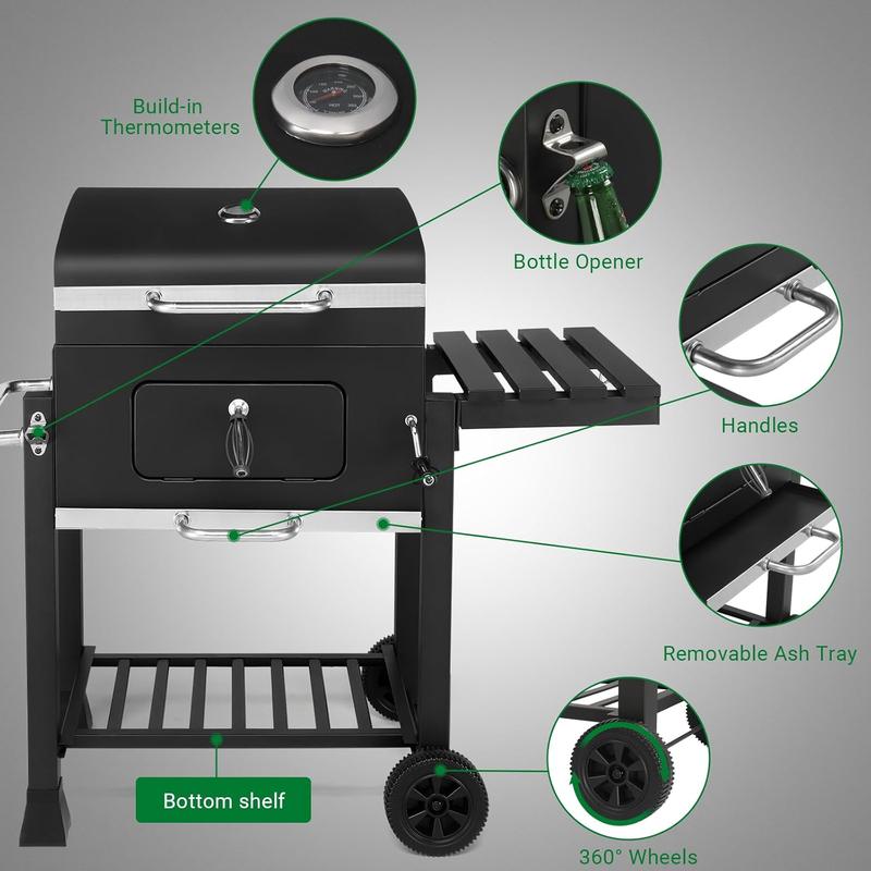 Barbacoa portátil de carbón Ubesgoo de gran tamaño - Área de cocción de 794 pulgadas cuadradas, bandeja de carbón con regulador de calor ajustable, mesa lateral plegable, manivela, ideal para fiestas en patios, jardines y exteriores, y para uso comercial 