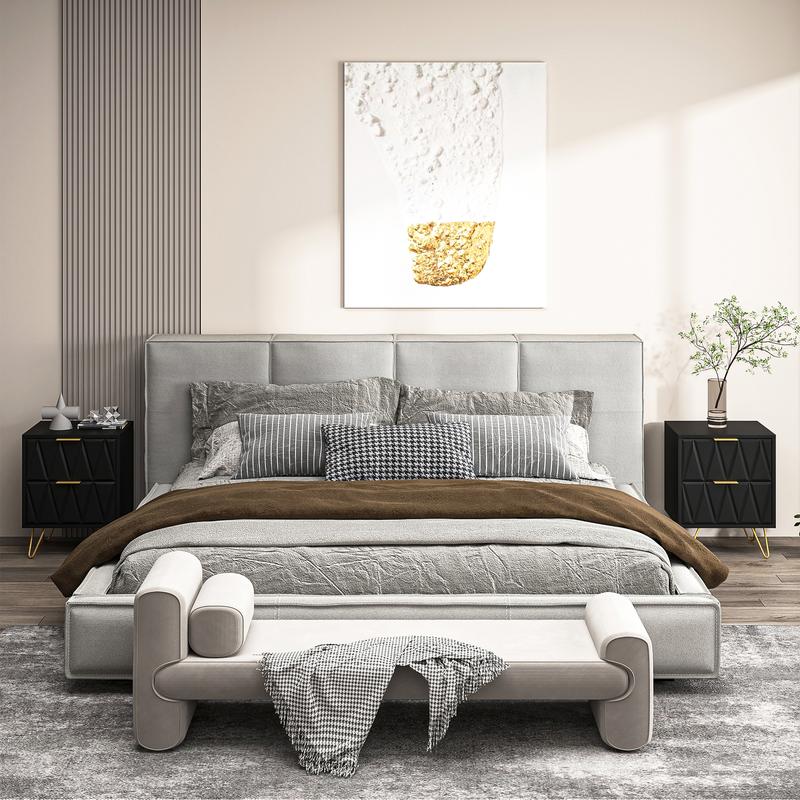2 mesitas de noche modernas de 2 cajones - Almacenamiento para dormitorio, exquisitas y duraderas mesitas de noche con patas de metal dorado, muebles para sala de estar, muebles para habitación