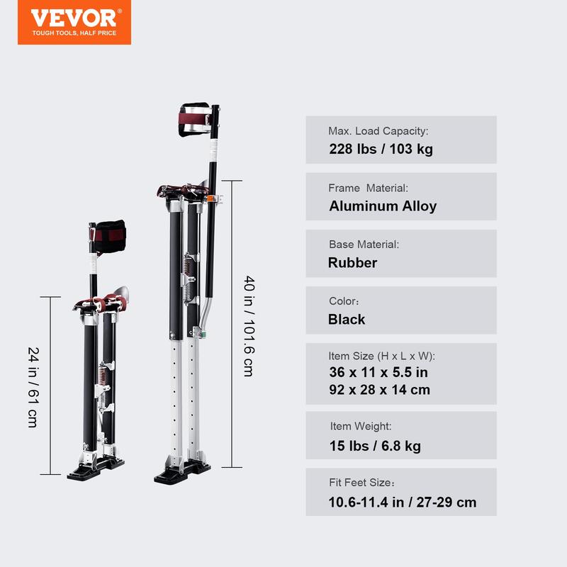 Zancos para paneles de yeso, zancos ajustables de aluminio de 45-76 cm con rodilleras protectoras, zancos de trabajo duraderos y antideslizantes para pintar, caminar y encintar paneles de yeso, color plata.