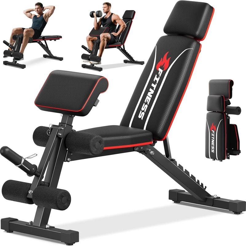 Banco de pesas plegable, capacidad de peso de 880 libras, disco de pesas no incluido, banco de entrenamiento para gimnasio en casa, banco para hacer ejercicio, equipo de entrenamiento de abdominales con inclinación y declinación, extensión de piernas y al