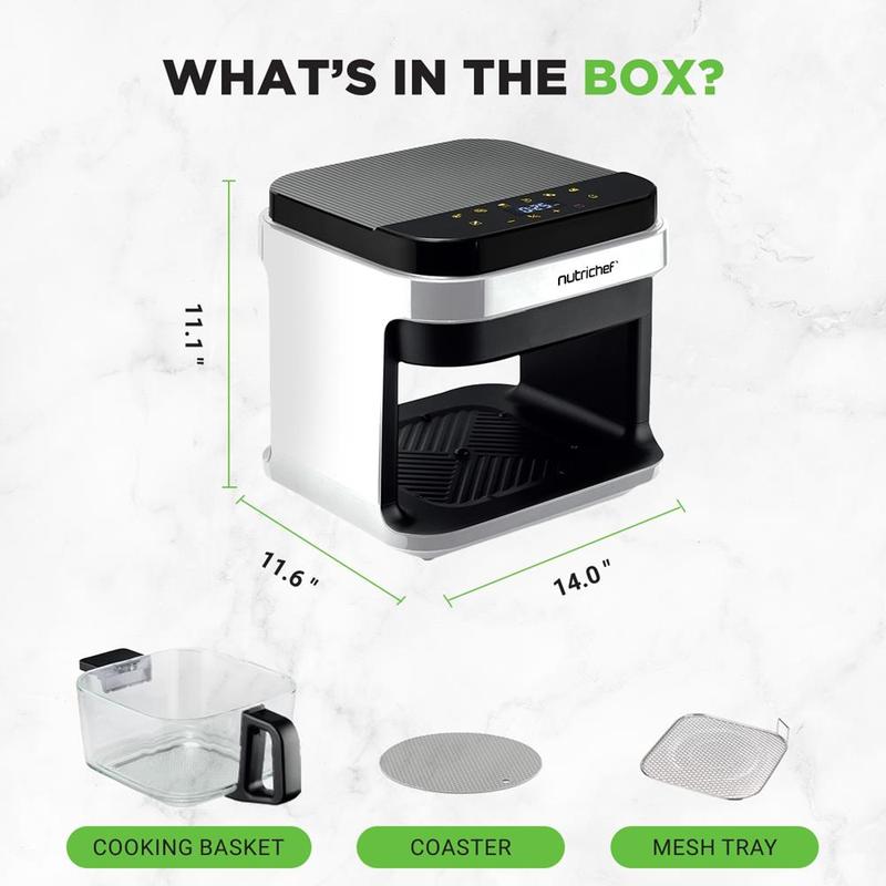 Freidora de aire de 5.8 cuartos de galón - Blanca, 1200 W, cocción rápida, control táctil digital, circulación de aire caliente de 360°, recipiente transparente, apta para lavavajillas, antiadherente, apta para horno.