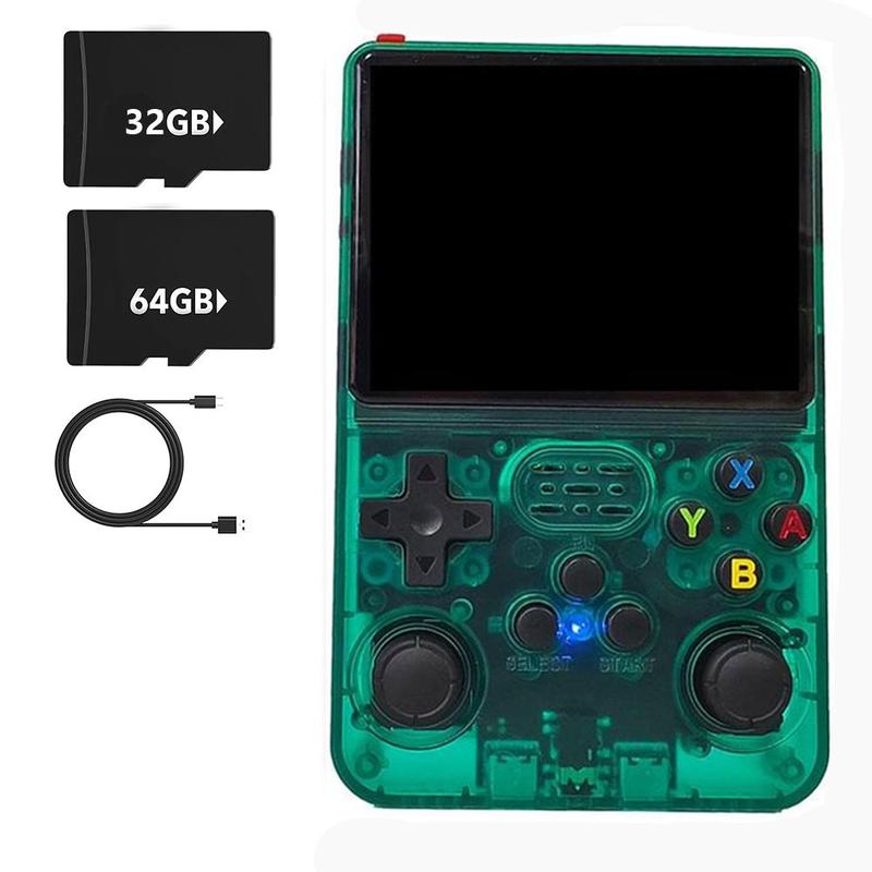 Consola de juegos portátil retro inalámbrica compacta WUDS R36S: pantalla IPS de 3,5 pulgadas, tarjeta TF de almacenamiento ampliable de 32+64 GB con emulador preinstalado, dispositivo arcade Linux, reproductor de vídeo USB, regalo interactivo para hombre