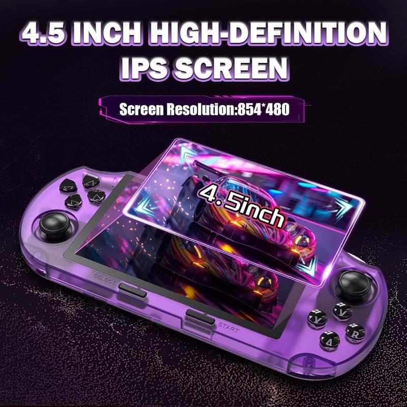 Consola de juegos portátil retro HD con más de 20000 juegos, salida de TV HD, 14 emuladores, pantalla IPS de 4,5 pulgadas y procesador de doble núcleo.