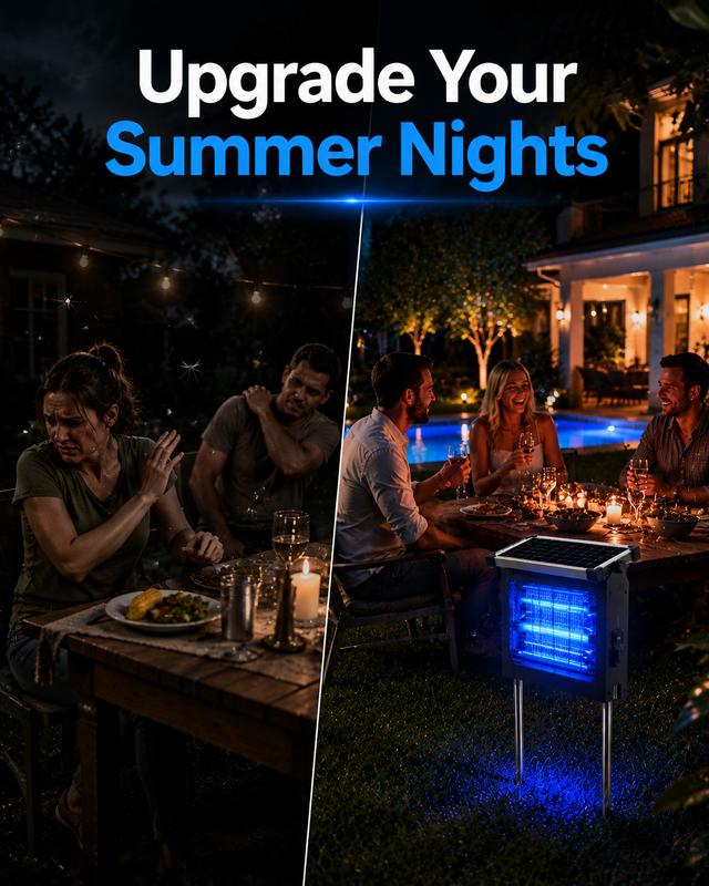 Exterminador de insectos solar para exteriores, exterminador de mosquitos con red eléctrica de 4500 V y luz UV, trampa recargable para moscas, control de insectos impermeable para patio, jardín, césped y patio trasero.