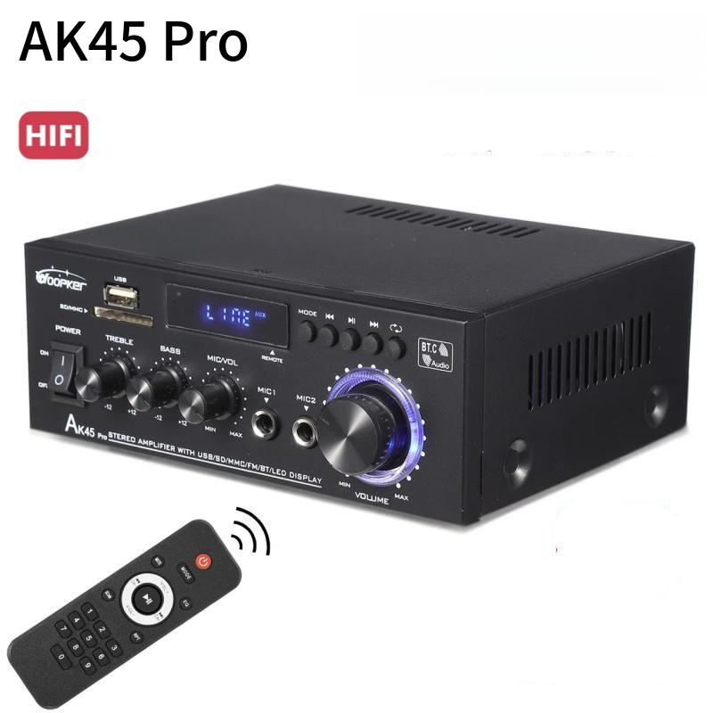 Amplificador estéreo Bluetooth 5.0 AK45 300W/AK45 Pro 400W HiFi de 2.0 canales con soporte para micrófono dual USB SD RCA para karaoke, cine en casa, fiestas y transmisión de audio. Máquina de karaoke summerwins