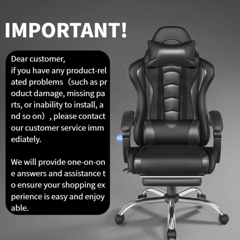 Silla ergonómica para videojuegos con soporte lumbar con masaje, reposapiés y reposacabezas retráctiles – Silla de oficina reclinable de cuero sintético, silla de escritorio giratoria con ruedas para jugadores altos.
