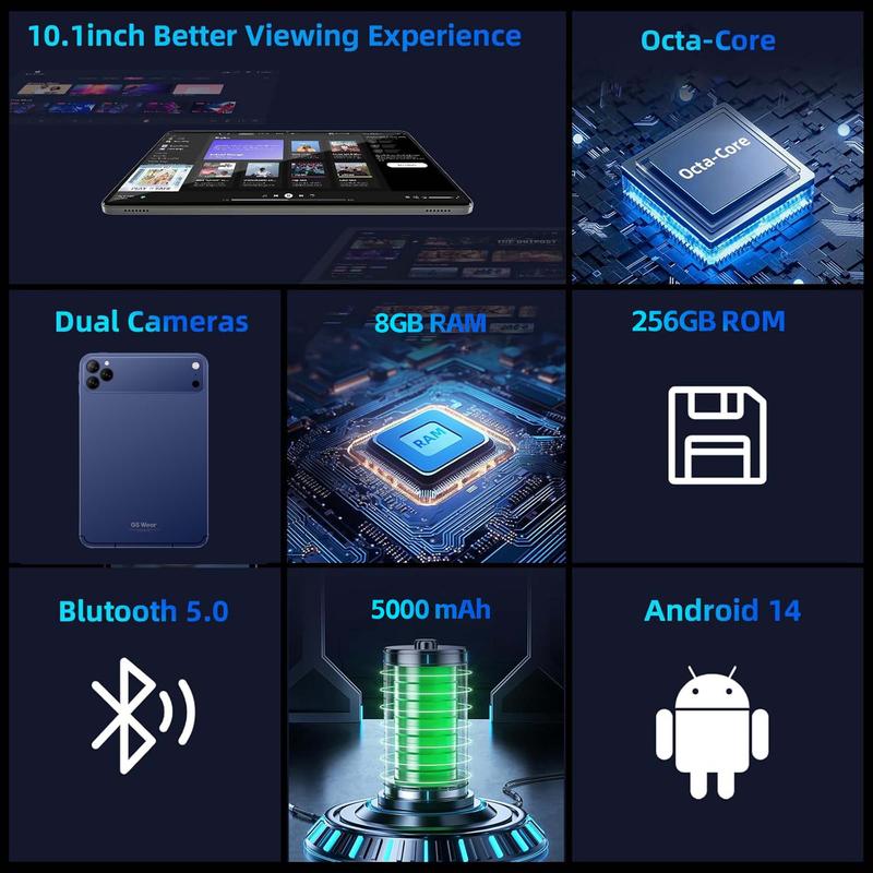 Tablet Android 14 de 10,1" con pantalla 2K, 8+256 GB, compatible con WiFi y SIM, ideal para el hogar: streaming, lectura y navegación. Incluye teclado, ratón y lápiz óptico.