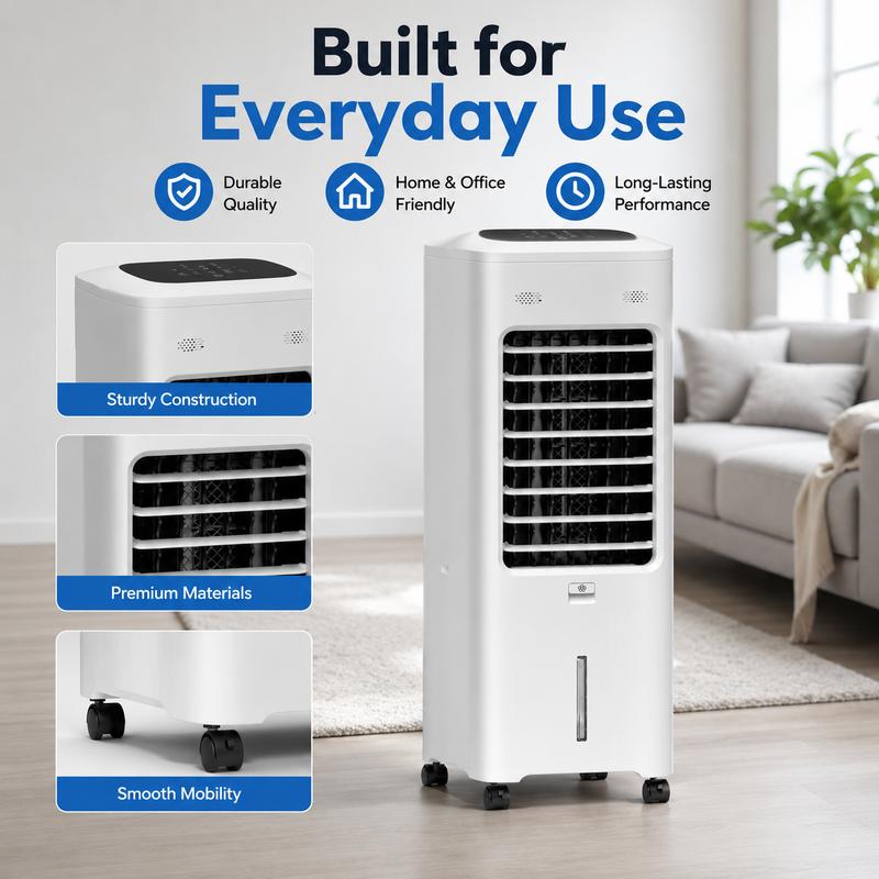 Ventilador enfriador de aire portátil - Humidificador enfriador sin ventilación de 3.5 galones con 2 cajas de hielo reutilizables, control remoto inalámbrico, temporizador programable de 9 horas, oscilación de 110°, 3 modos de enfriamiento, 4 niveles de v