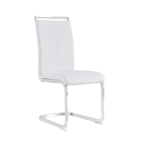 Sillas de comedor modernas, silla lateral tapizada de respaldo alto en piel sintética PU con patas de metal cromado en forma de C para comedor, cocina, tocador, patio, club, silla de oficina para invitados (juego de 4) (blanco + piel sintética PU) Sillón