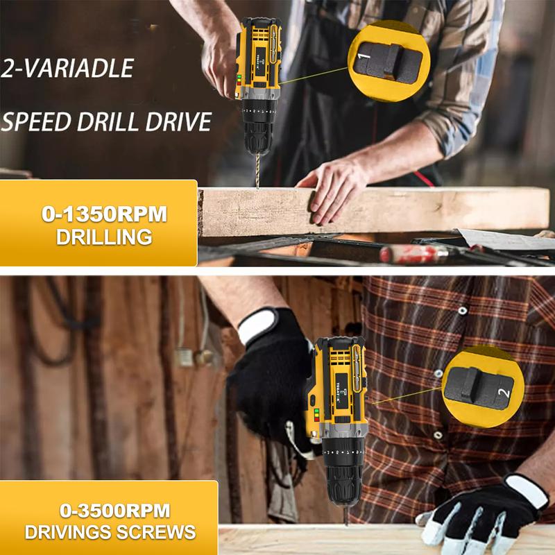 Juego de 136 piezas de taladro de impacto inalámbrico con batería recargable de 20 V, kit de herramientas compacto todo en uno, regalo perfecto, ideal para reparaciones del hogar y proyectos de bricolaje.