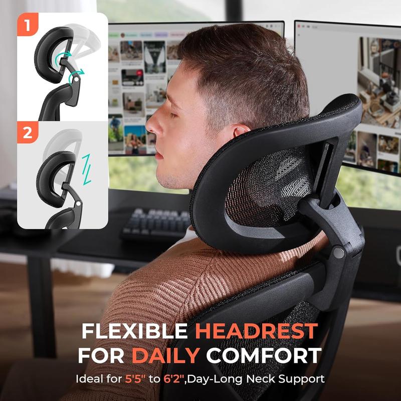 Silla de oficina ergonómica moderna ajustable CAPOT Aerovith de malla - Giro de 360 ​​grados, ruedas giratorias, excelente soporte lumbar, reposabrazos abatibles, asiento ajustable en altura, ideal para largas jornadas de trabajo en el escritorio, silla e