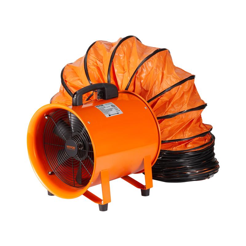 Ventilador portátil, ventilador cilíndrico de alta resistencia de 12 pulgadas con manguera de conducto de 16.4 pies, potente soplador de extracción industrial de 585 W y 3198 CFM, soplador industrial para aspirar polvo y humo en el hogar o el lugar de tra