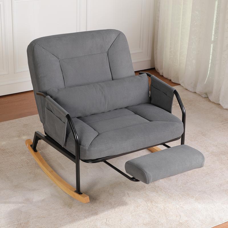 Mecedora de 88 cm con reposapiés, cómodo reposacabezas y respaldo, bolsillos laterales, ideal para relajarse.