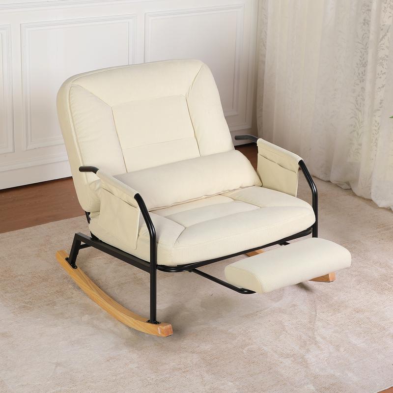 Mecedora de 88 cm con reposapiés, cómodo reposacabezas y respaldo, bolsillos laterales, ideal para relajarse.