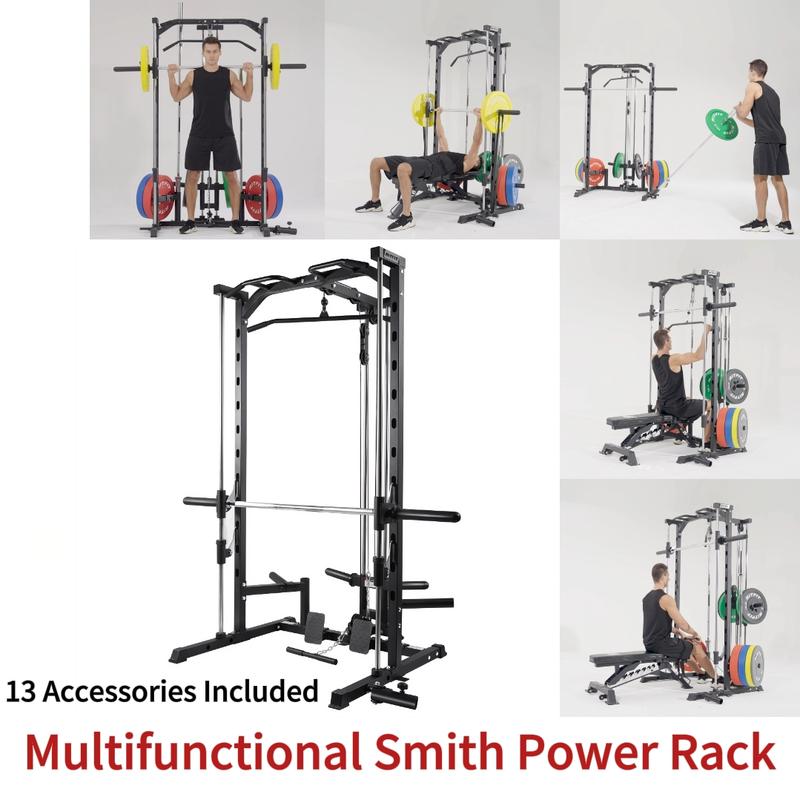 Máquina Smith multifuncional RitFit PSR05 con 13 accesorios incluidos. Máquina Smith, máquina de sentadillas, jaula de potencia, sistema de gimnasio en casa, estación de gimnasio en casa, equipo de entrenamiento de fuerza (negro/rosa), máquina de ejercici