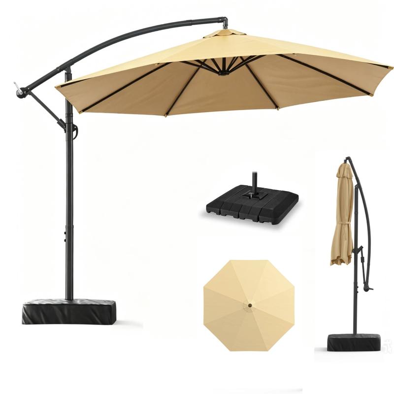 Sombrilla de patio voladiza Docred de alta resistencia con base incluida, sombrilla de exterior de 3 metros con rotación de 360° e inclinación infinita, conjuntos de muebles de patio, toldo teñido en hilo resistente a la decoloración, estructura de acero