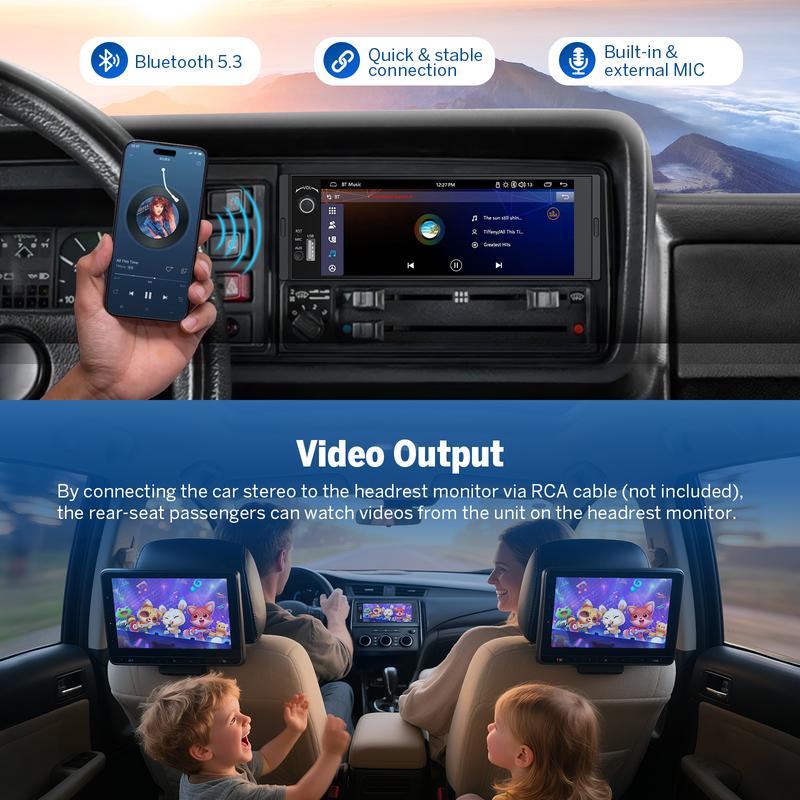 Autoestéreo DIN simple de 6.36", CarPlay inalámbrico y Android Auto, pantalla táctil IPS (1280x480), amplificador ST TDA7851, cámara de reversa, controles en el volante, Bluetooth 5.3, oferta Jumpstart - X3U