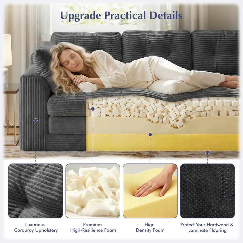 Sofá cama plegable convertible Raybee de 2-3 plazas, sofá cama extraíble sin estructura con almohadas, sofá de suelo plegable tapizado en pana con capitoné, cómodo salón con espuma de alta resiliencia y alta densidad para espacios pequeños, sala de estar