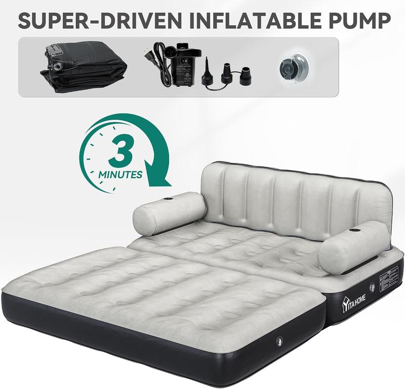 Colchón de sofá cama inflable tamaño Queen de YITAHOME con cabecero y bomba, sofá cama inflable para sala de estar.