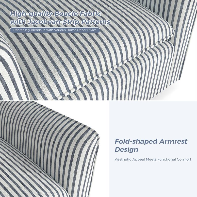 Sillón de lectura giratorio tapizado EBELLO con cojín de respaldo – Sillón moderno sin brazos con asiento suave y patas de madera para dormitorio, sala de estar, espacios pequeños, fácil de montar, silla de tocador