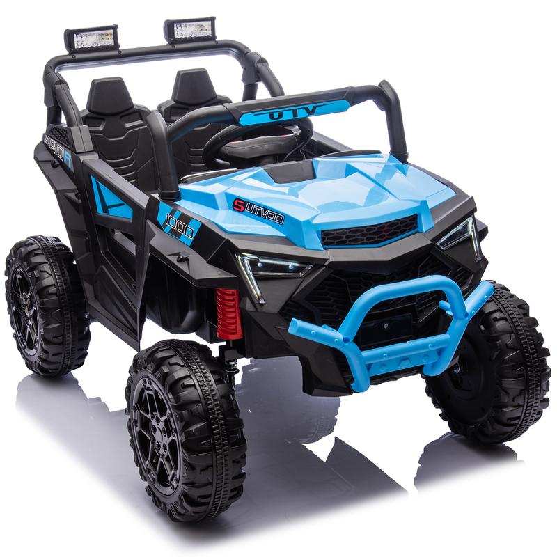 Coche todoterreno infantil UTV de 24 V y 400 W con control remoto, diseño de 4 ruedas, suspensión con amortiguación, luces LED, Bluetooth USB, indicador de batería, rueda motorizada, juguete para exteriores para niños de 3 años en adelante, diseño de cuat