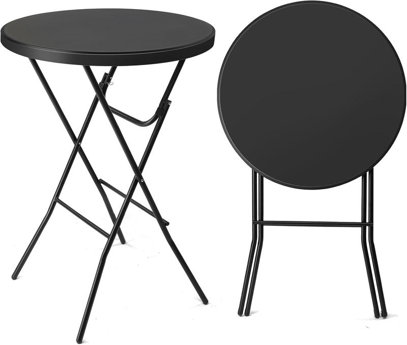 Mesa redonda plegable de plástico VINGLI de 23,5/32" de altura de bar, material HDPE con acabado de metal gris, mesa alta para fiestas al aire libre, cafeterías, restaurantes, patios traseros, comedores, eventos de bodas, 1 unidad.