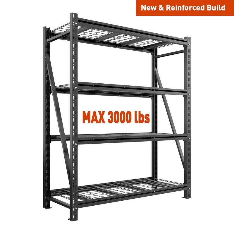 Estantería Raybee de alta resistencia de 60"/51.5" de ancho para garaje, 3000 libras, estantes de almacenamiento reforzados, estantes industriales ajustables, estante utilitario grande de metal para garaje, almacén, sótano, taller, 72" de alto, negro #Tik