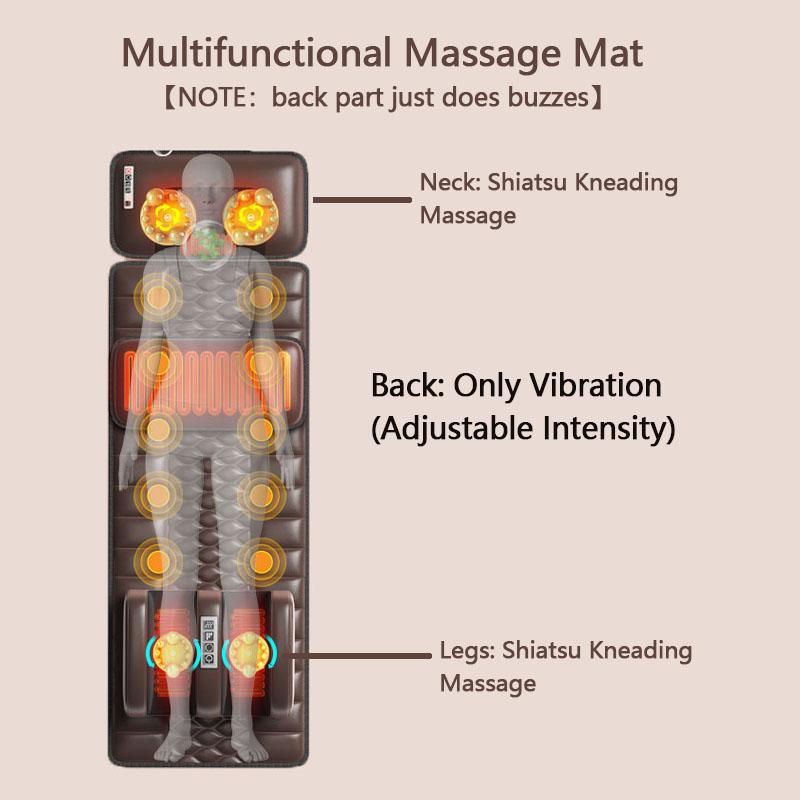 Esterilla de masaje plegable de cuerpo completo con masaje de amasado shiatsu para cuello y piernas, 【NOTA: la parte trasera solo vibra】masaje de vibración ajustable para la espalda, un masajeador eléctrico multifuncional y un regalo ideal para cumpleaños